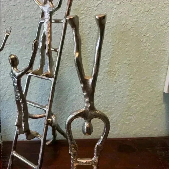 Plutus, Turre & Tagus Metal Art Sculptures Men On Ladder & Chair Set Of 3 Worker - Picture 8 of 8